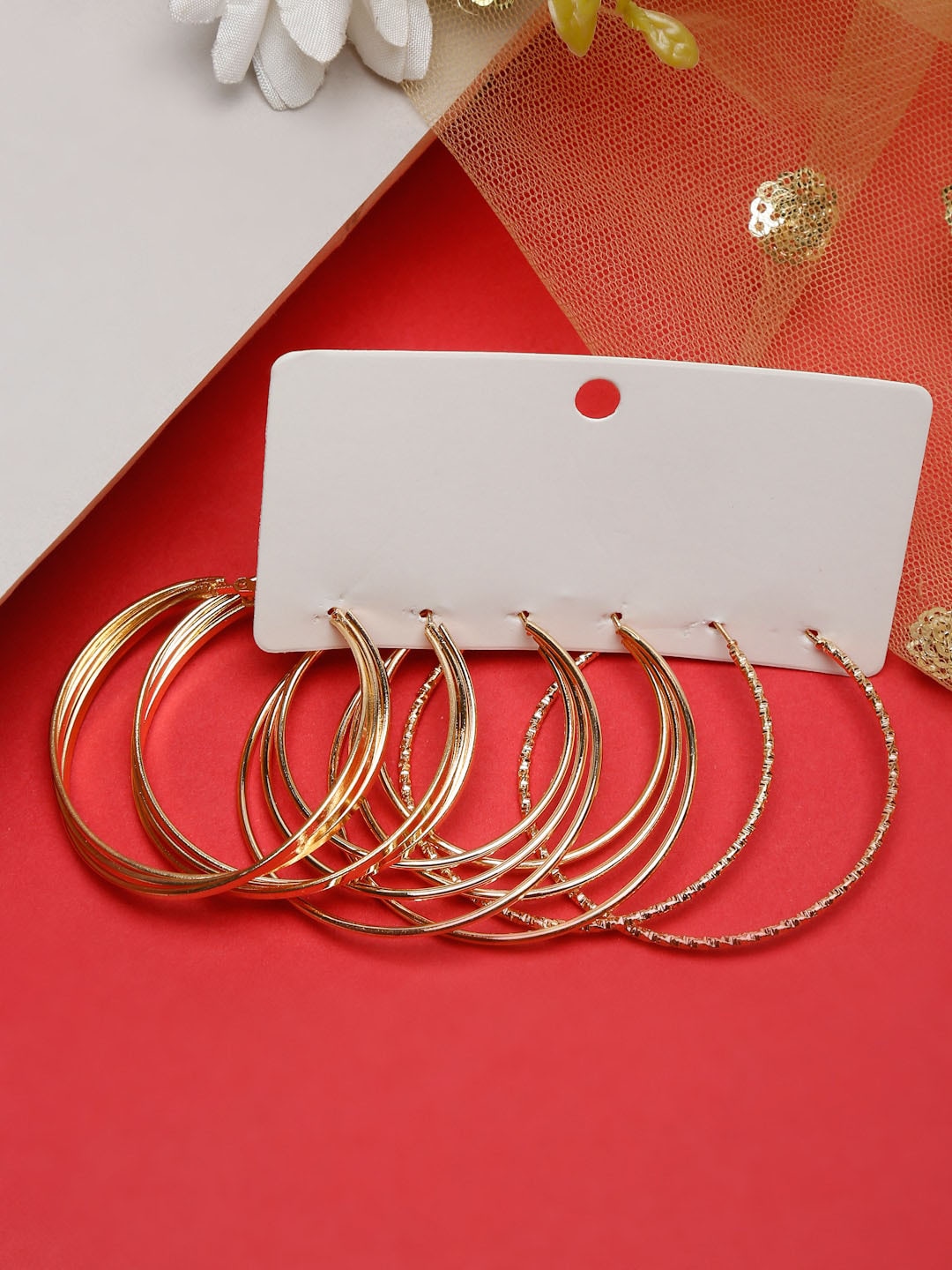 Gold-Plated Set Of 3 Contemporary Hoop Earrings